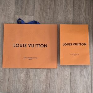 Louis Vuitton Signature Orange Bags with Blue Handles.  Set Of 2